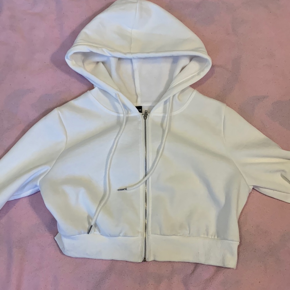 White Crop Zip up
